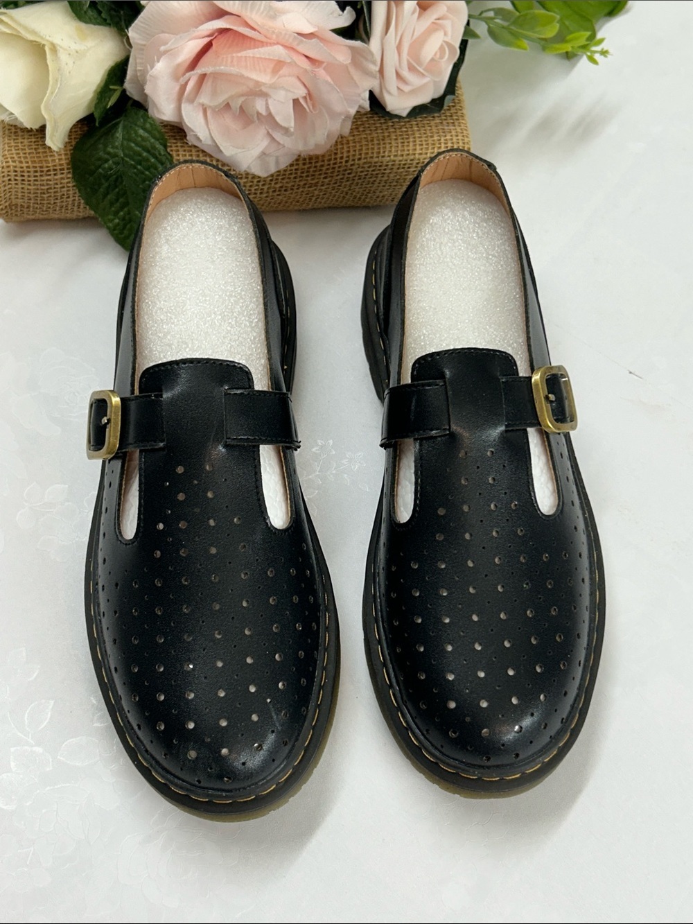 Black Perforated Mary Jane Loafers - Classic Comfort